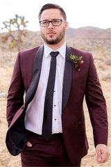 Handsome Best Slim Fit Burgundy Men's Suit Wedding Suits for Groom Tuxedos