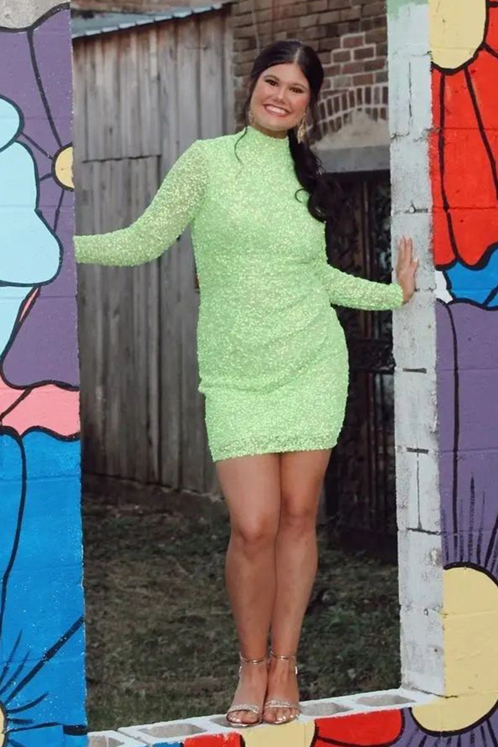 Sparkly Pink Sequins Open Back Tight Short Homecoming Dress/Mini Dress