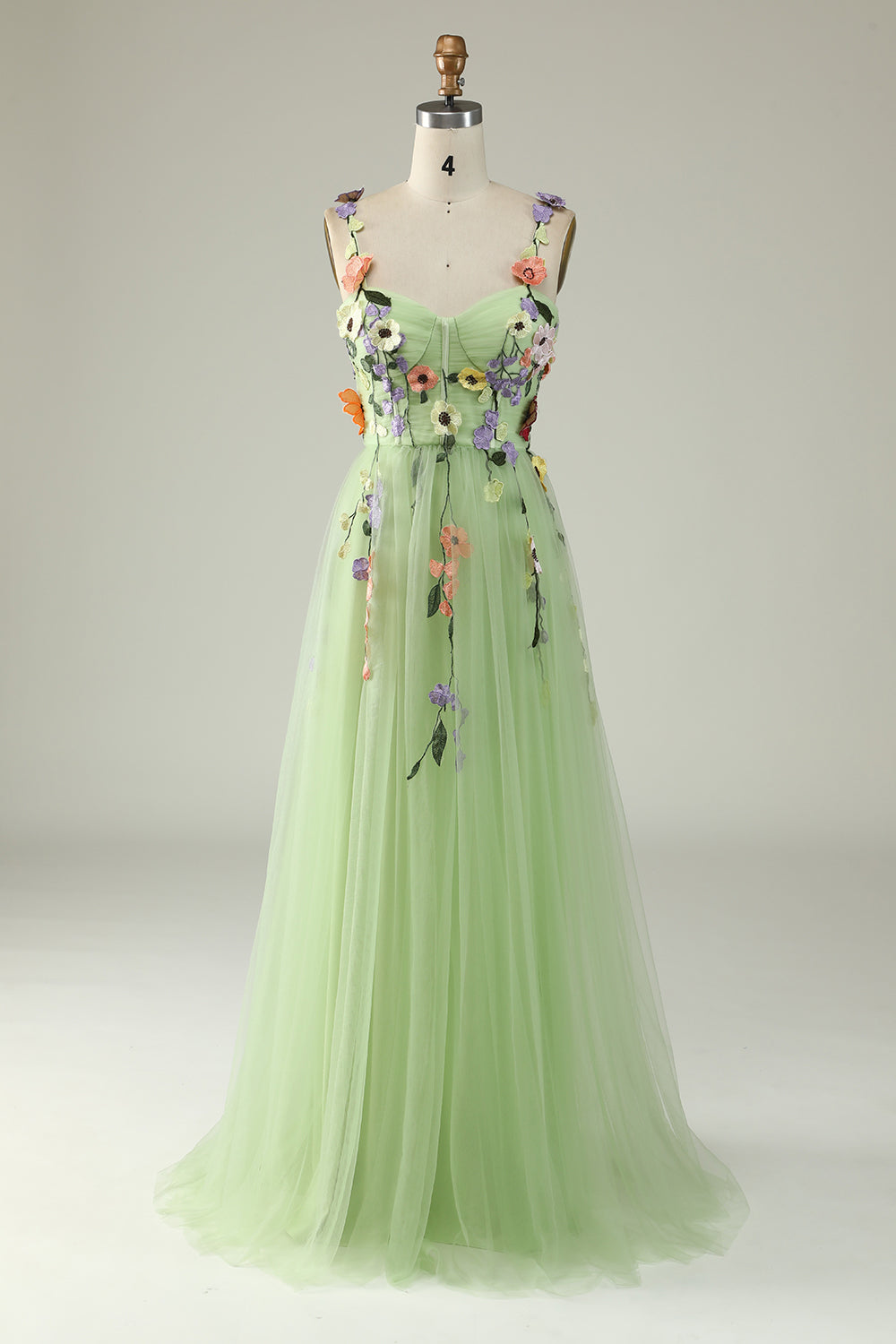 Champagne Long Prom Dress with Spaghetti Straps and Appliques in A-Line Style