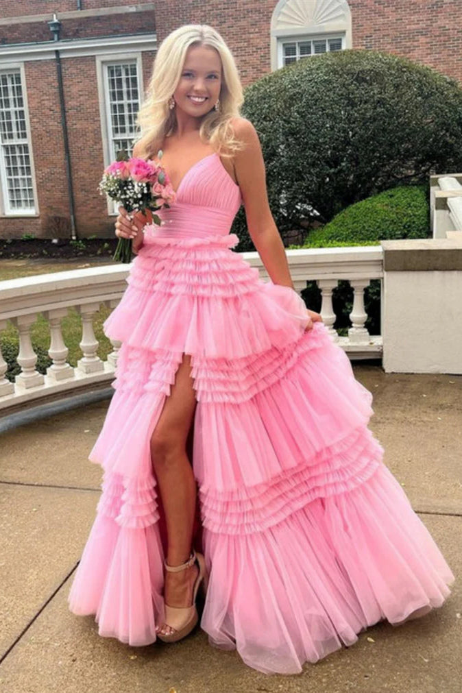 Elegant Lavender Long Prom Dress with Spaghetti Straps and A-Line Ruffles