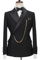 Fashion Simple Black Wedding Suits for Groom with Peaked Lapel
