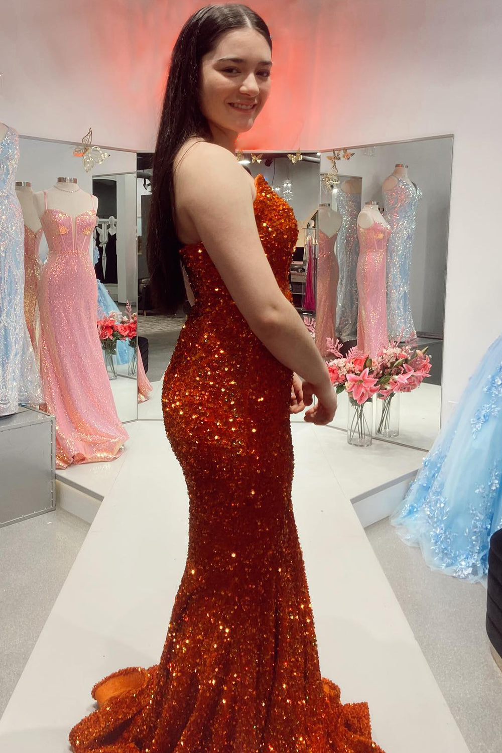 Fuchsia Mermaid Prom Dress with Strapless Sequins