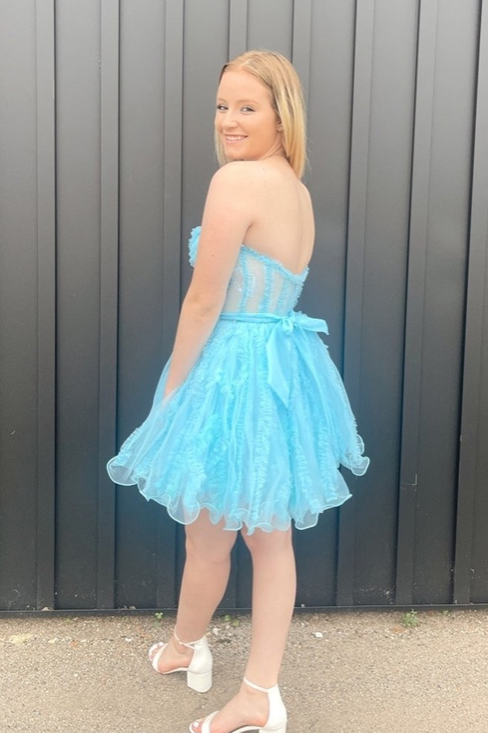 Black Corset Sweetheart A-Line Short Tulle Homecoming Dress/Mini Dress