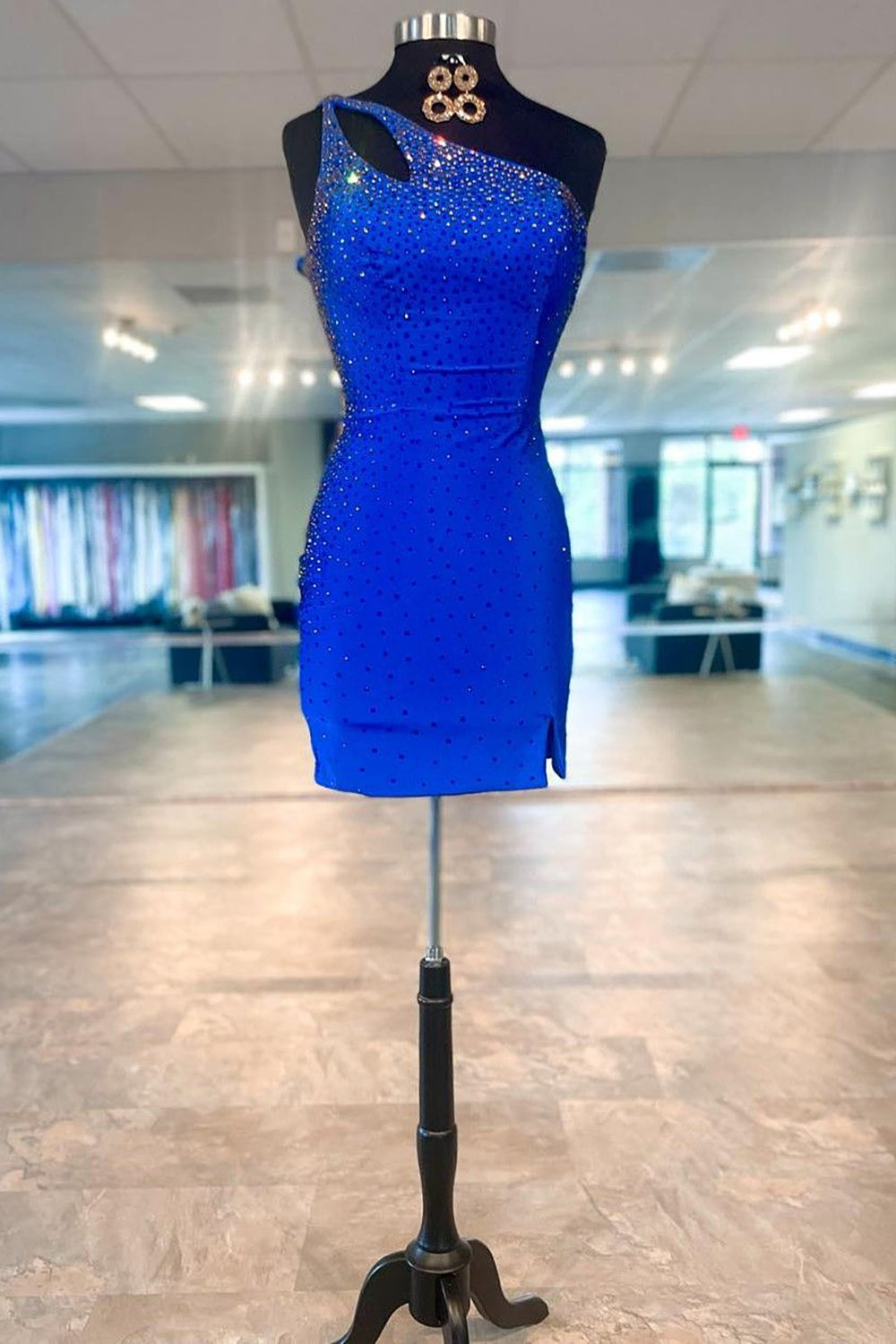Glitter Orange One Shoulder Sequins Tight Short Homecoming Dress/Mini Dress