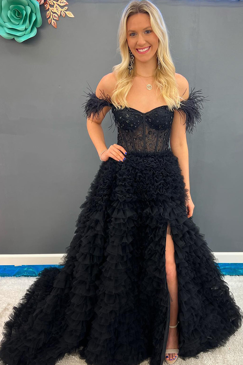 Princess Prom Dress in Red with Off-the-Shoulder A-Line Design