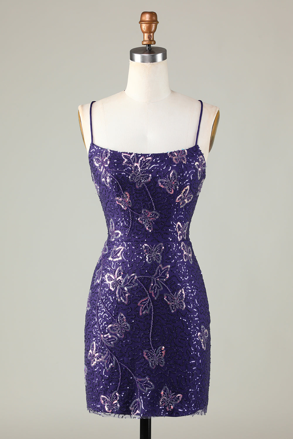 Sparkly Purple Butterflies Beaded Sequins Tight Short Homecoming Dress/Mini Dress