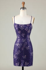 Sparkly Purple Butterflies Tight Beaded Sequins Short Homecoming Dress/Mini Dress