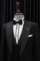 Latest Design Stylish Black Peaked Lapel Three-Piece Wedding Suits