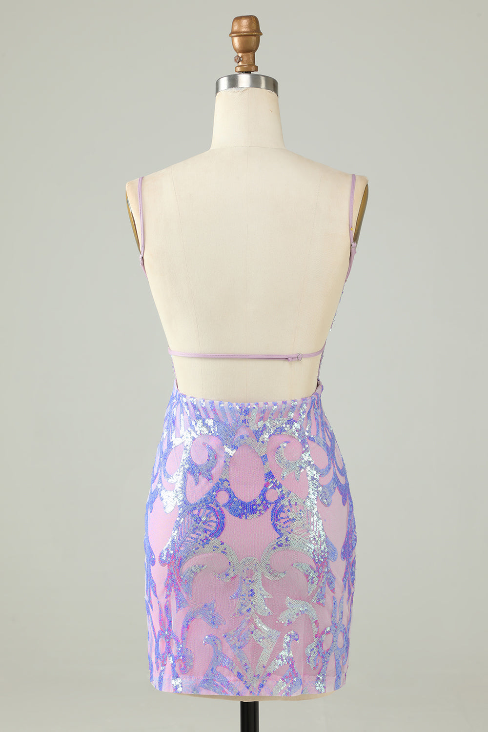 Sparkly Purple Spaghetti Straps Backless Short Tight Homecoming Dress/Mini Dress with Sequins