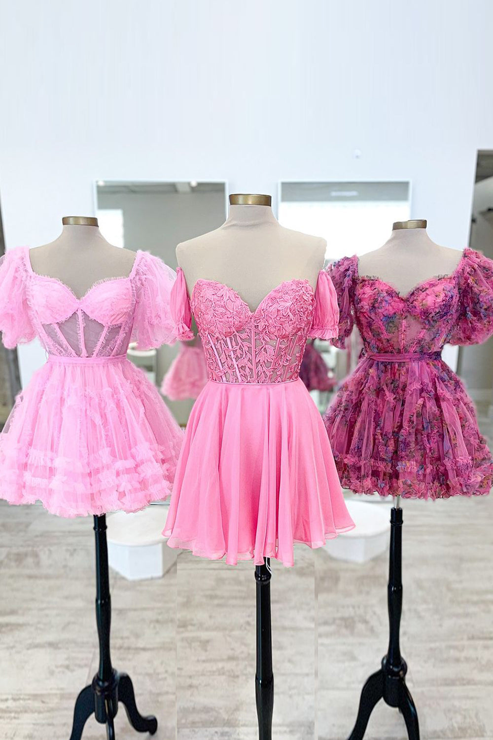 Sparkly Fuchsia Lace-Up Back A-Line Short Homecoming Dress/Mini Dress with Lace