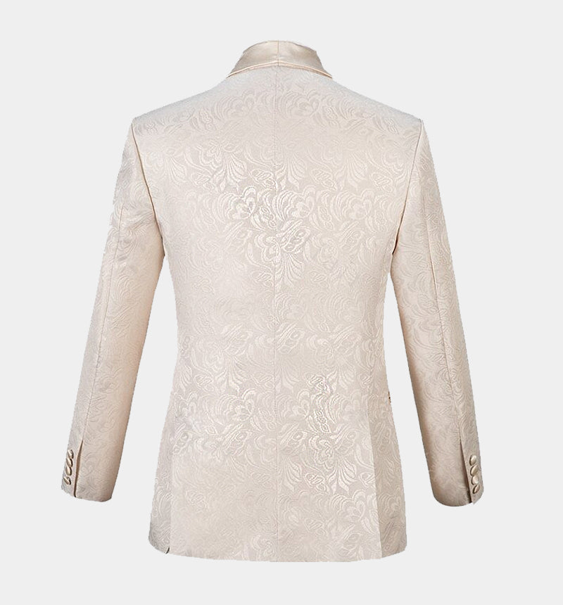 Chic White Jacquard Shawl Lapel Three-Piece Wedding Suit