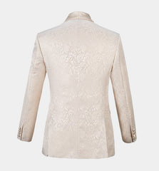 Chic White Jacquard Shawl Lapel Three-Piece Wedding Suit