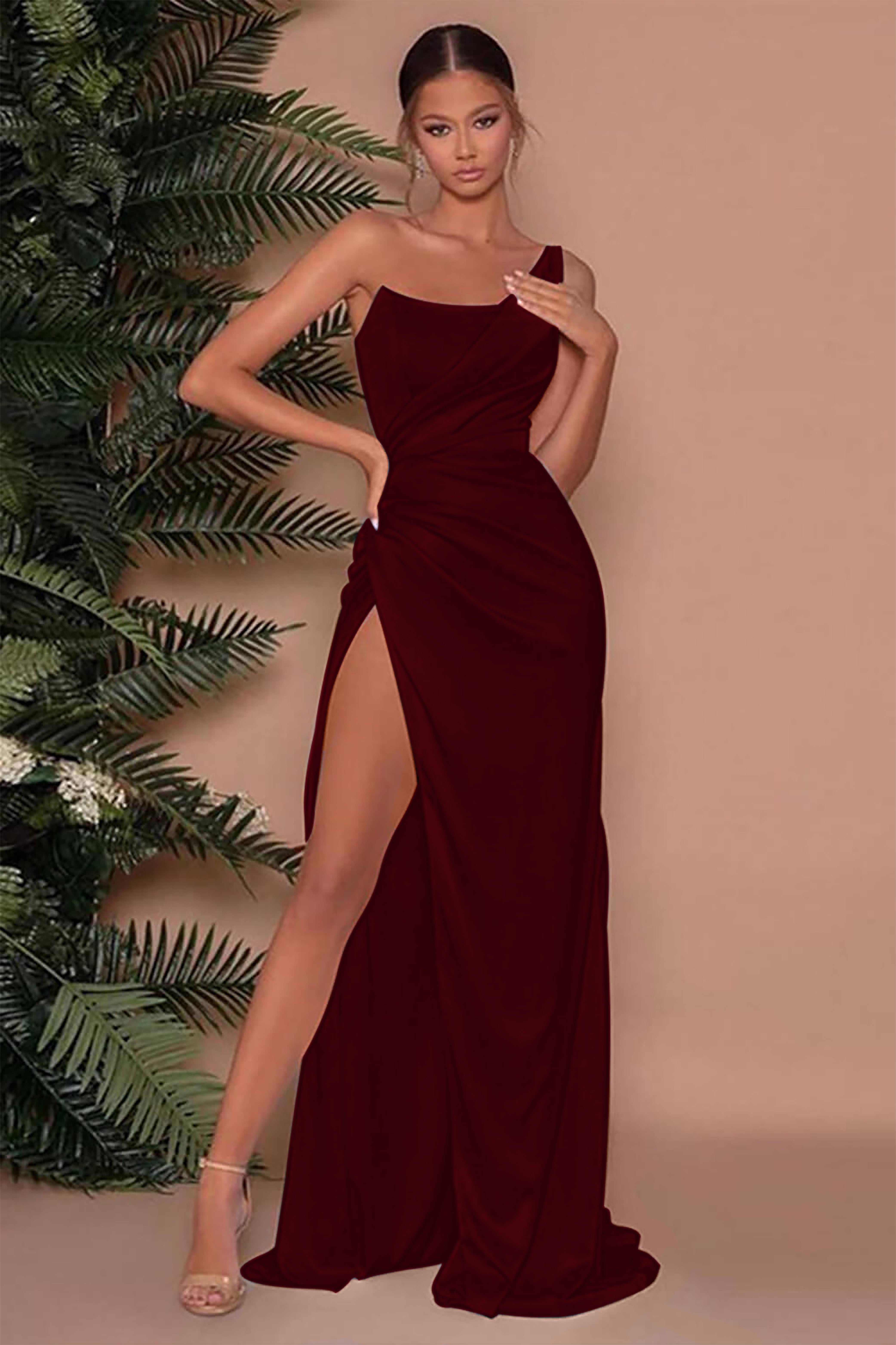 Sleeveless Mermaid Slit One-Shoulder Long Evening Dress
