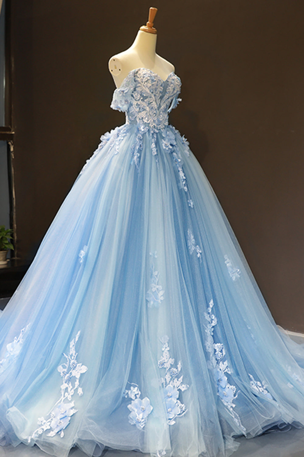Off-Shoulder Ball Gown in Light Blue