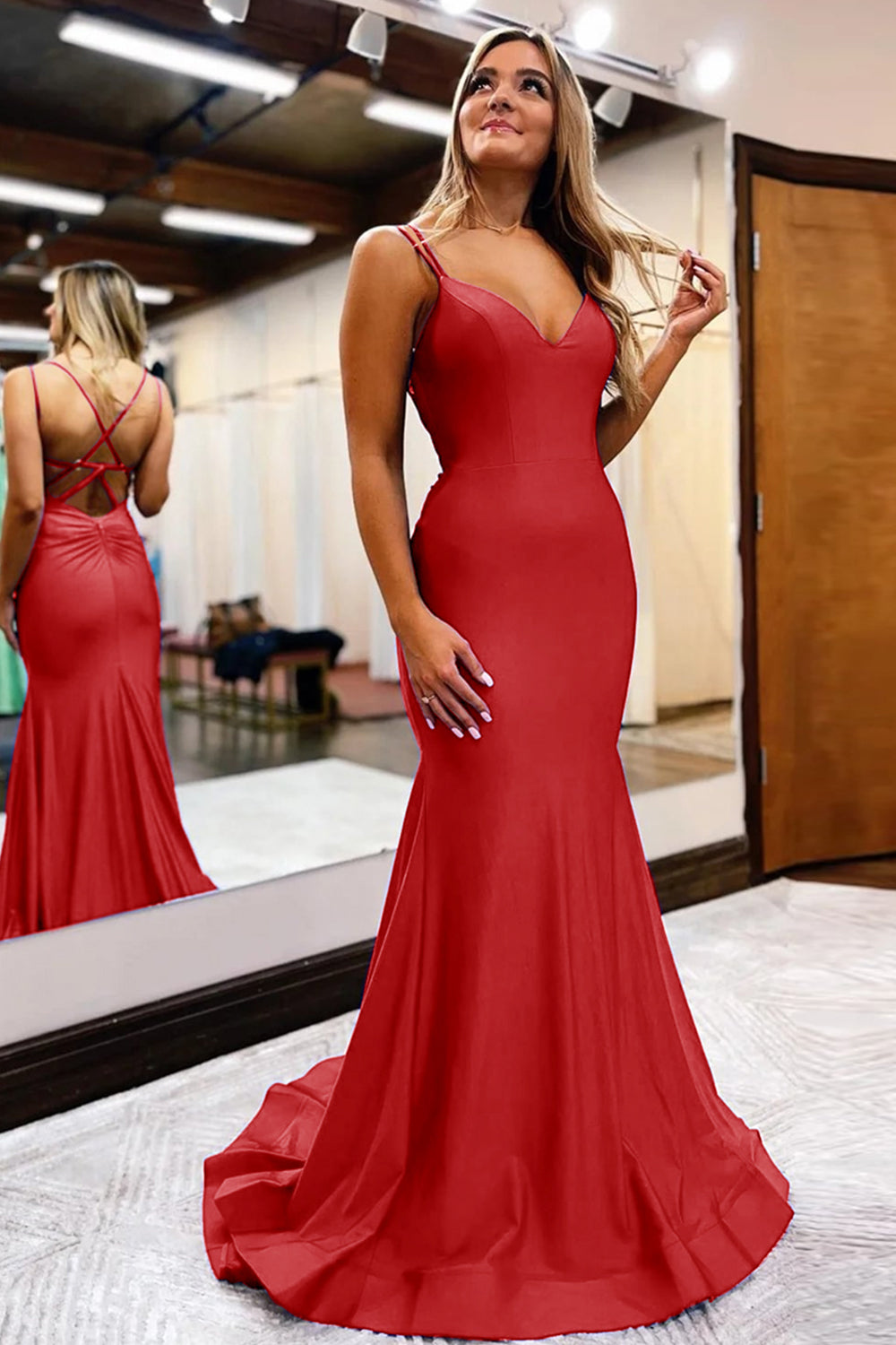 Simple Mermaid Prom Dress with Royal Blue Spaghetti Straps