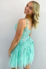 Mint Backless Short Homecoming Dress/Mini Dress with Appliques