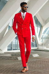 Newest Red Marriage Suit for Men Double-Breasted with Peaked Lapel