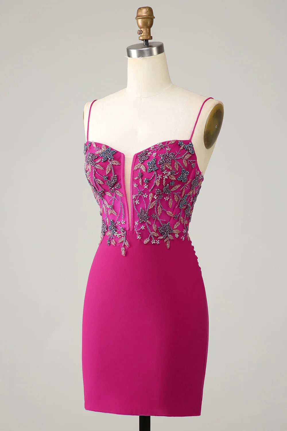 Glitter Blue Spaghetti Straps Corset Tight Short Beaded Homecoming Dress/Mini Dress