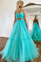 Light Green Long Sweetheart Prom Dress with Bowknot in Two Pieces