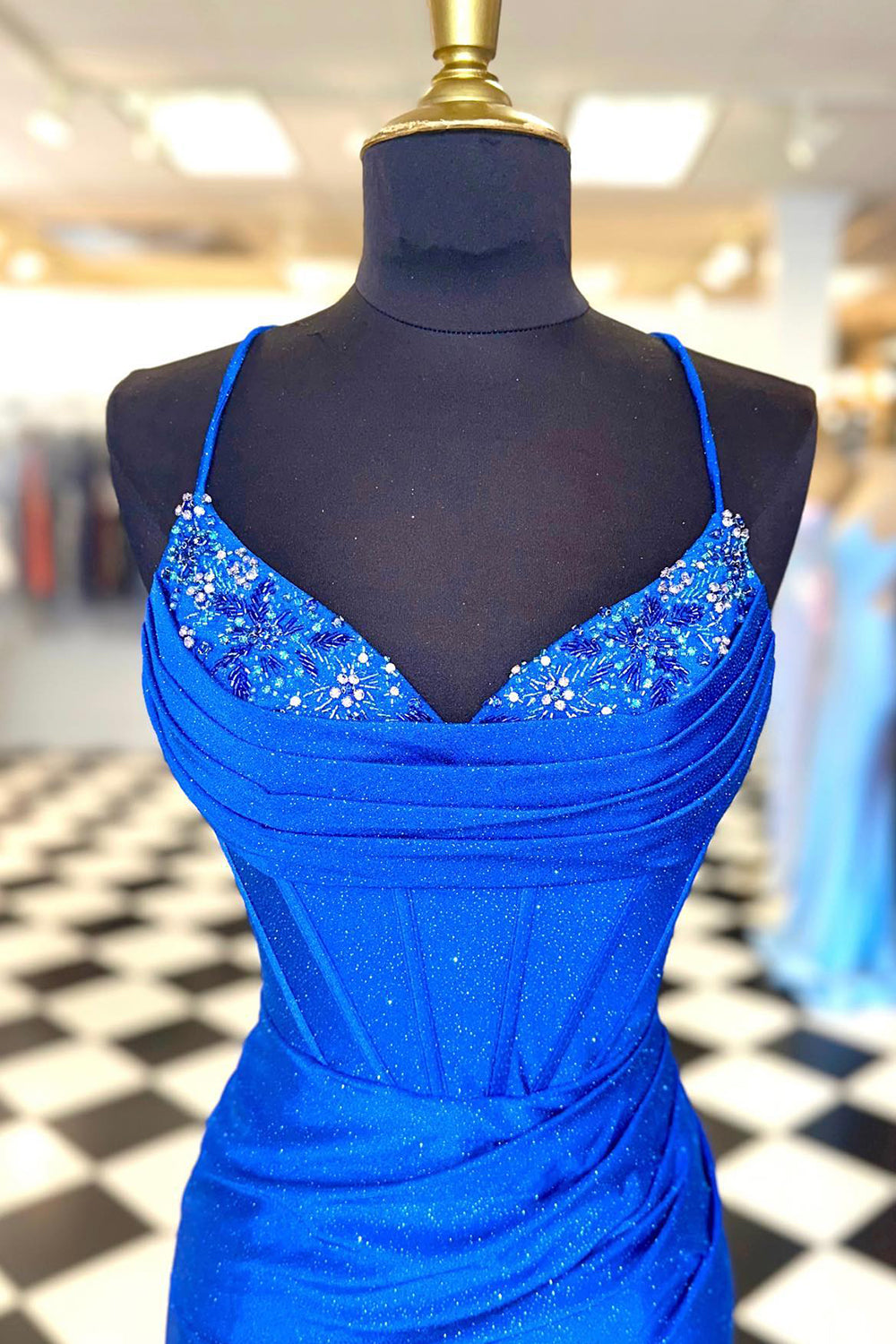 Sparkly Navy Beaded Corset Tight Short Homecoming Dress/Mini Dress