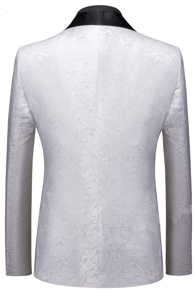 Glamorous Shawl Lapel One-Button Wedding Tuxedo with White Jacquard