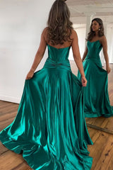 Stylish Green Strapless A-Line Prom Corset Dress with Front Split