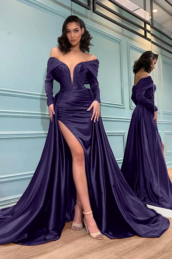 Burgundy Mermaid Long Sleeves Evening Dress