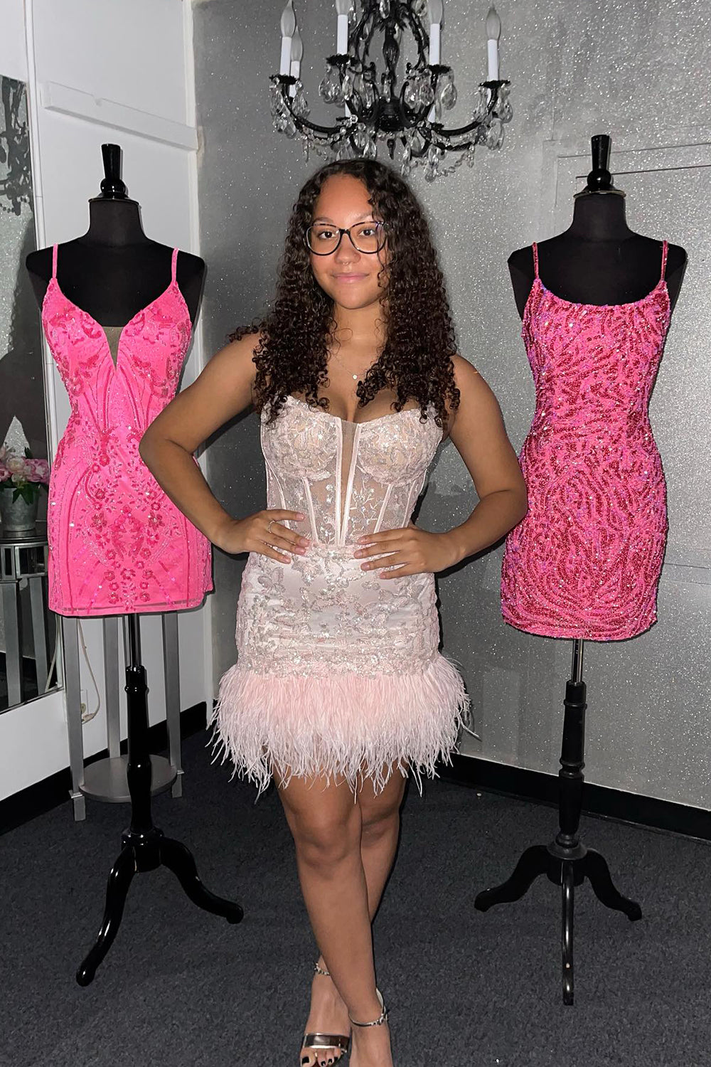 Light Blue Corset Lace Tight Short Homecoming Dress/Mini Dress with Feathers