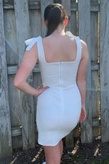 Simple White Tight Homecoming Dress/Mini Dress with Slit