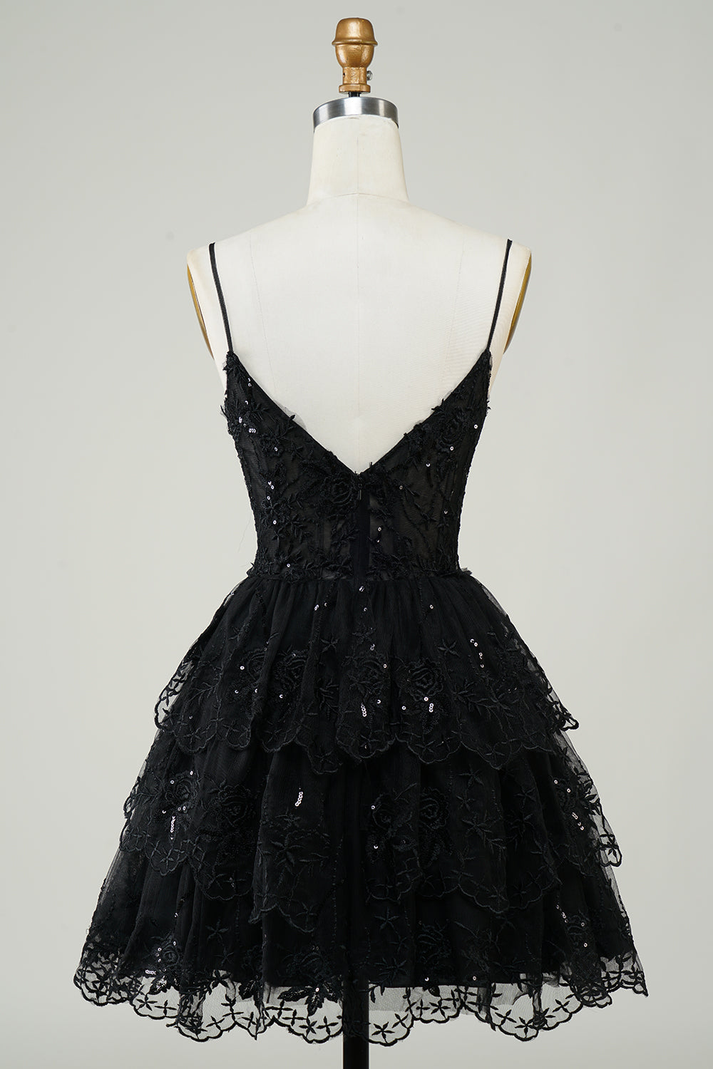 Sparkly Navy Corset Top Spaghetti Straps A-Line Lace Short Homecoming Dress/Mini Dress