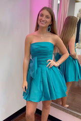 Red Strapless A-Line Satin Short Homecoming Dress/Mini Dress with Bowknot
