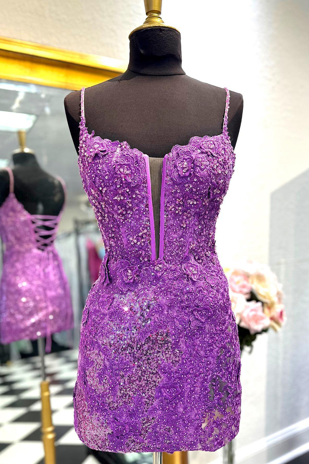 Sparkly Purple Sequin Lace-Up Tight Short Homecoming Dress/Mini Dress