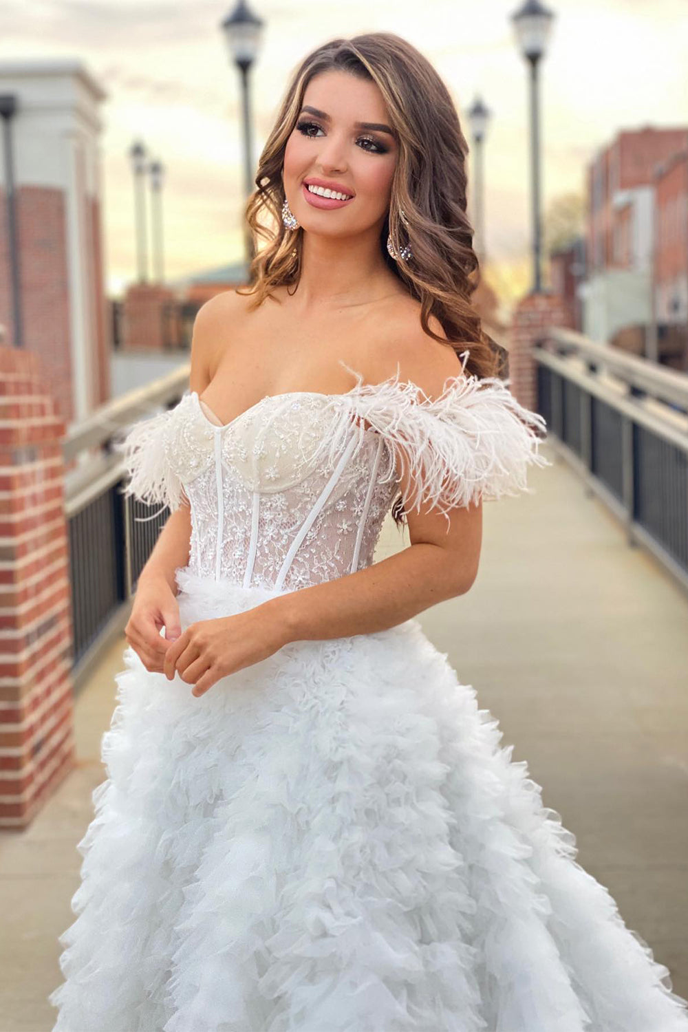 Purple Long A-Line Prom Dress with Feathers for Princess Off-the-Shoulder