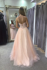 Pink Sweetheart Corset Prom Dress with Appliques in A-Line Style