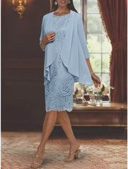 Tea-Length Mother of the Bride Sheath/Column Jewel Neck Dresses