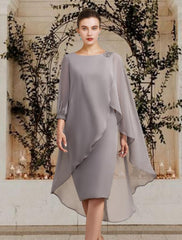 Elegant Knee-Length Mother of the Bride Sheath/Column Jewel Neck Dress