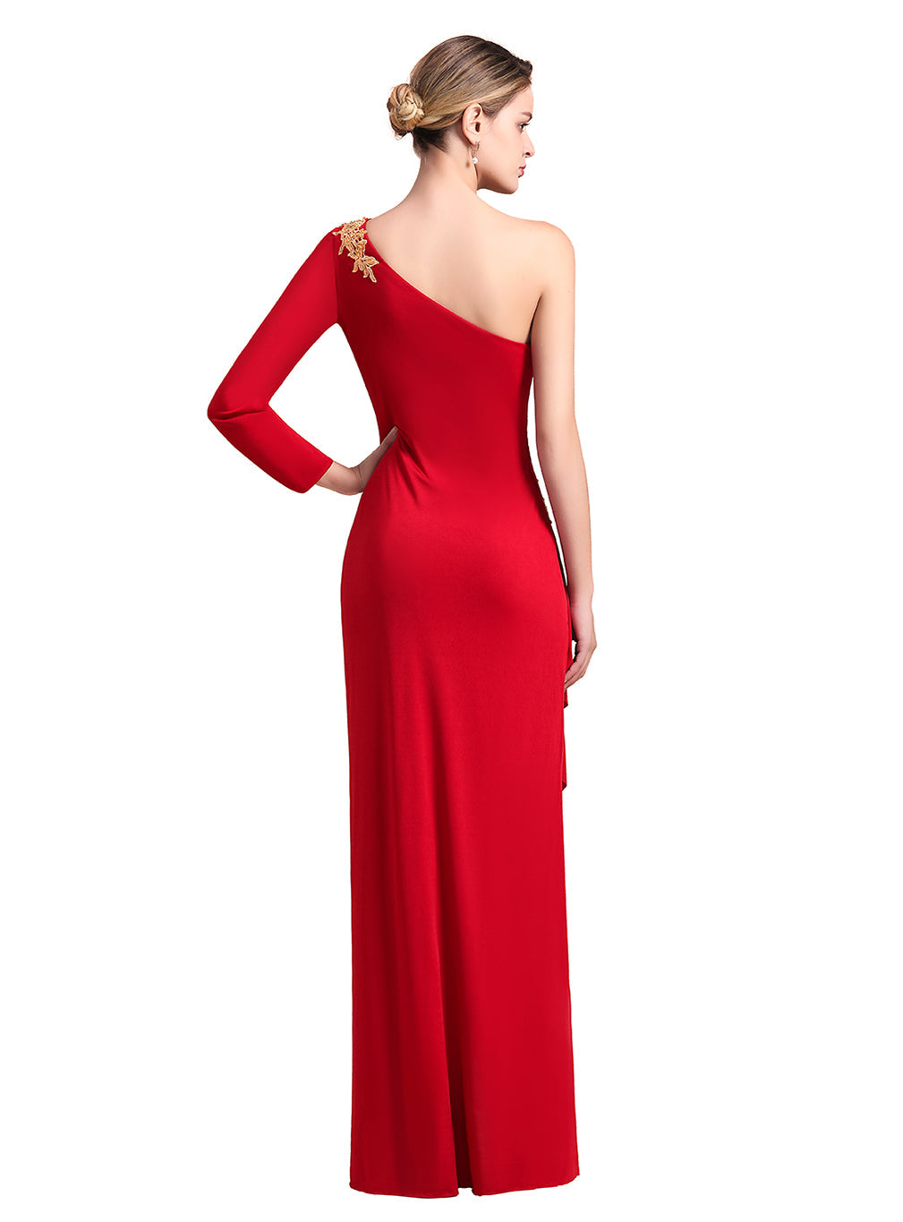 One-Shoulder Long Sleeves Ruffle Appliques Dress-koscy