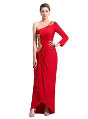 One-Shoulder Long Sleeves Ruffle Appliques Dress-koscy