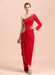 One-Shoulder Long Sleeves Ruffle Appliques Dress-koscy