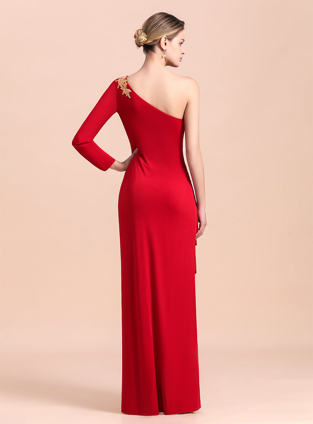 One-Shoulder Long Sleeves Ruffle Appliques Dress-koscy