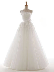 One Shoulder Tulle Ball Gown Wedding Dress With Appliques Lace