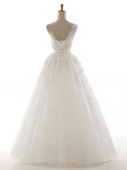 One Shoulder Tulle Ball Gown Wedding Dress With Appliques Lace