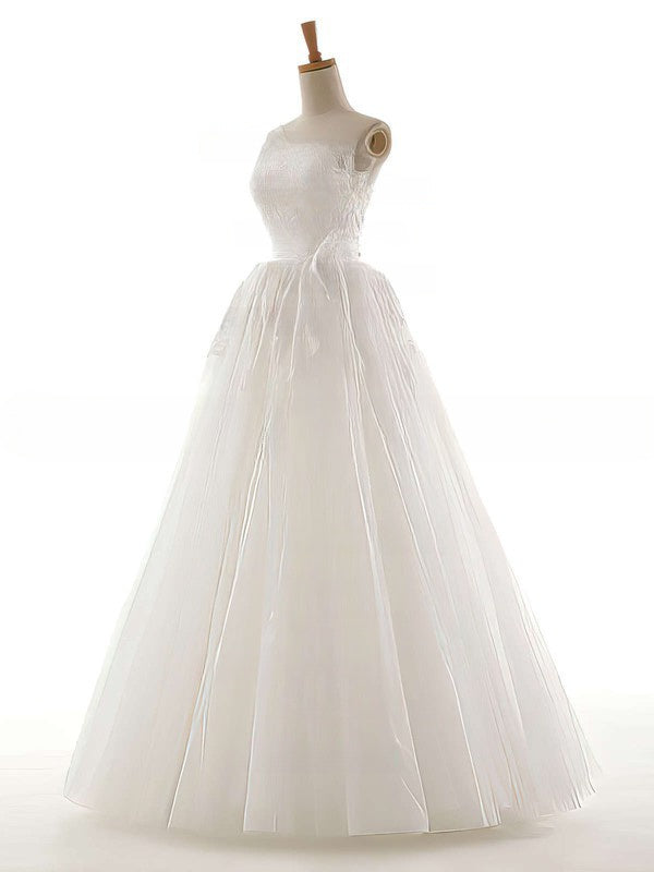 One Shoulder Tulle Ball Gown Wedding Dress With Appliques Lace