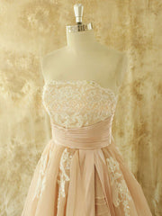 Organza Sweep Train Wedding Dress With Appliques Lace for Ball Gown Straight