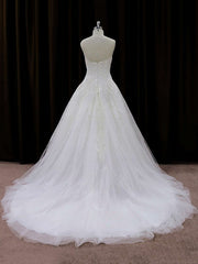 Straight Tulle Court Train Wedding Dress with Appliques Lace for a Ball Gown Look