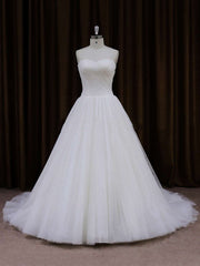 Ball Gown Sweetheart Tulle Chapel Train Wedding Dress With Ruffles