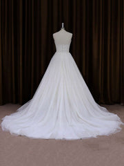 Ball Gown Sweetheart Tulle Chapel Train Wedding Dress With Ruffles