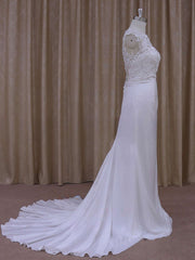 Beautiful Trumpet/Mermaid Illusion Chiffon Court Train Wedding Dress with Appliques Lace