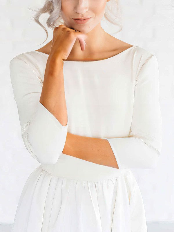 A-line Scoop Neck Satin Sweep Train Wedding Dress