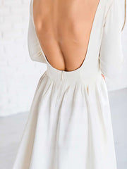 A-line Scoop Neck Satin Sweep Train Wedding Dress